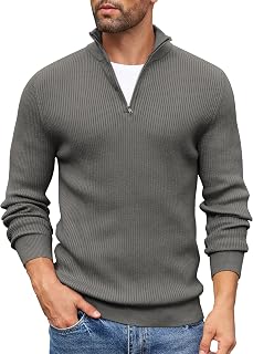 COOFANDY Sweater Men Winter Sweater Turtleneck Regular Fit Ribbed Pullover Quarter Zip Knitted Sweaters