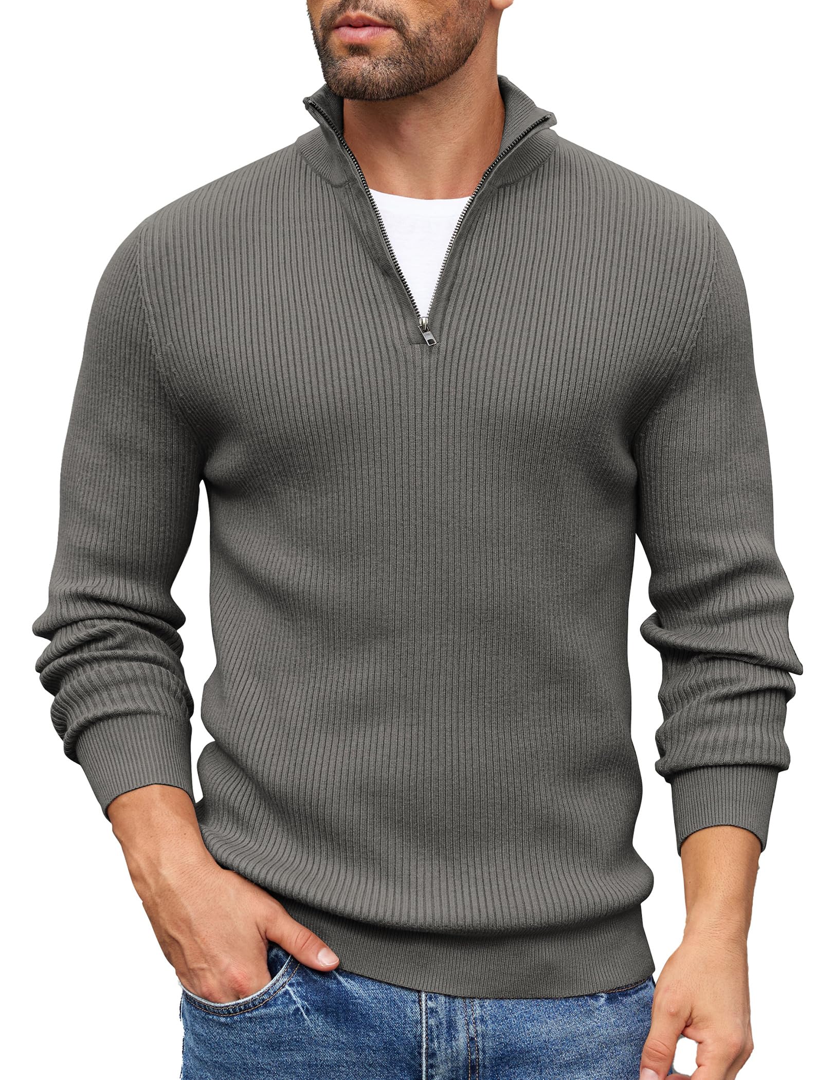 COOFANDY Sweater Men Winter Sweater Turtleneck Regular Fit Ribbed Pullover Quart