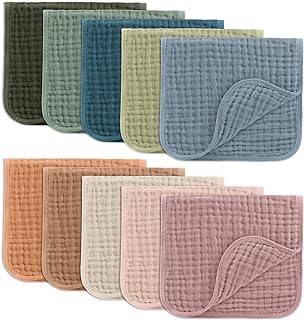 Comfy Cubs Muslin Burp Cloths 20x10" 10 Pack, Baby Burp Cloths - Multi | Large, 6-Layer, Ultra Absorbent 100% Cotton Burp Cloths for Baby Drool and Messes - Soft, Safe & Gentle for Boys & Girls