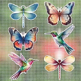 MWOOT 12 Pieces Screen Door Magnets Decorative,Double Sided Screen Door Decals with Butterfly Dragonfly Hummingbird Bee,Watercolor Patio Screen Magnets for Pet Dog Strike (6 Styles)