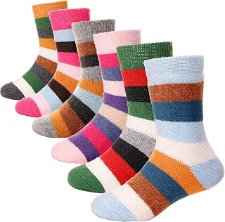 ANTSANG Wool Socks for Boys Girls Teens Winter Striped Snow Socks 6 Pairs