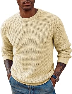 PJ PAUL JONES Mens Waffle Knit Sweaters Casual Crewneck Pullover Sweaters
