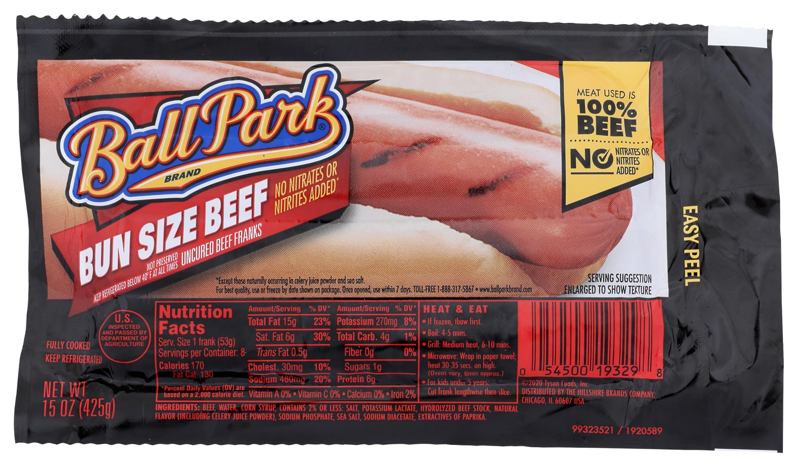 Ball Park Bun Length Hot Dogs, Beef, 8 Count | No fillers or by-products; 100% b