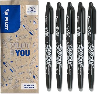PILOT - FriXion Ball Erasable Rollerball Pen 0.7mm - Black Ink - Pack of 5 | WRITE & ERASE: 0.7mm erasable black rollerball pens for smooth everyday notes and easy corrections.