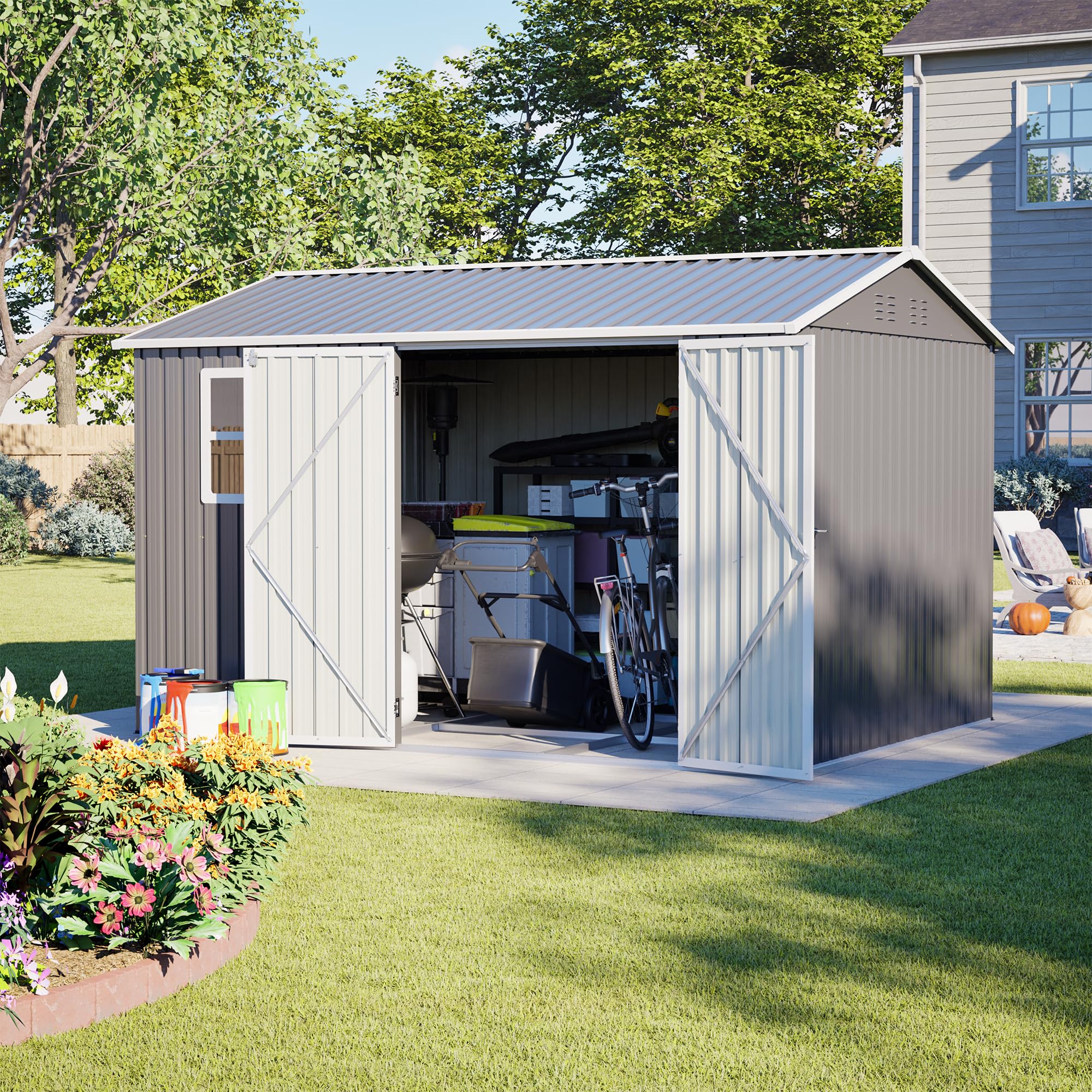 Ball & Cast 8 x 10 ft Outdoor Storage Shed Galvanized Metal Bike Shed, Tiny Hous