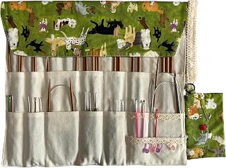 Knitting Needle Case, Crochet Hook &Circular Needles Organizer,(up to 14") | Roll Crochet Needle Bag for Straight and Circular Knitting Needles, Crochet Hooks and Accessories ,w/ Pouch(Bag Only)