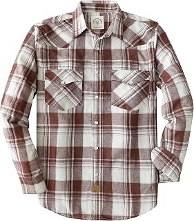 Dubinik® 6 oz Flannel Shirt for Men Pearl Snap Western Cowboy Long Sleeve
