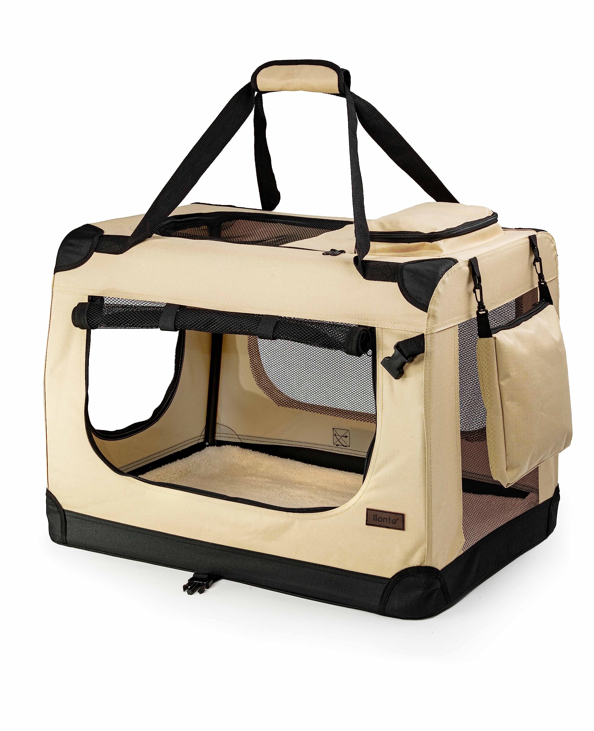 lionto Foldable Dog Crate for Travel and Car, 50 x 34 x 36 cm, Beige