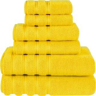 American Soft Linen 100% Carde Cotton 6 Piece Towel Set, 590 GSM Heavy Weight Soft Absorbent Turkish Towels for Bathroom, Sun Yellow