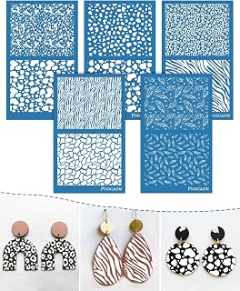 Puocaon Animal Print Silk Screen - 5 Pcs Dalmatians Cow Spot Stencils for Polymer Clay Earrings, Leopard Tiger Zebra Pattern