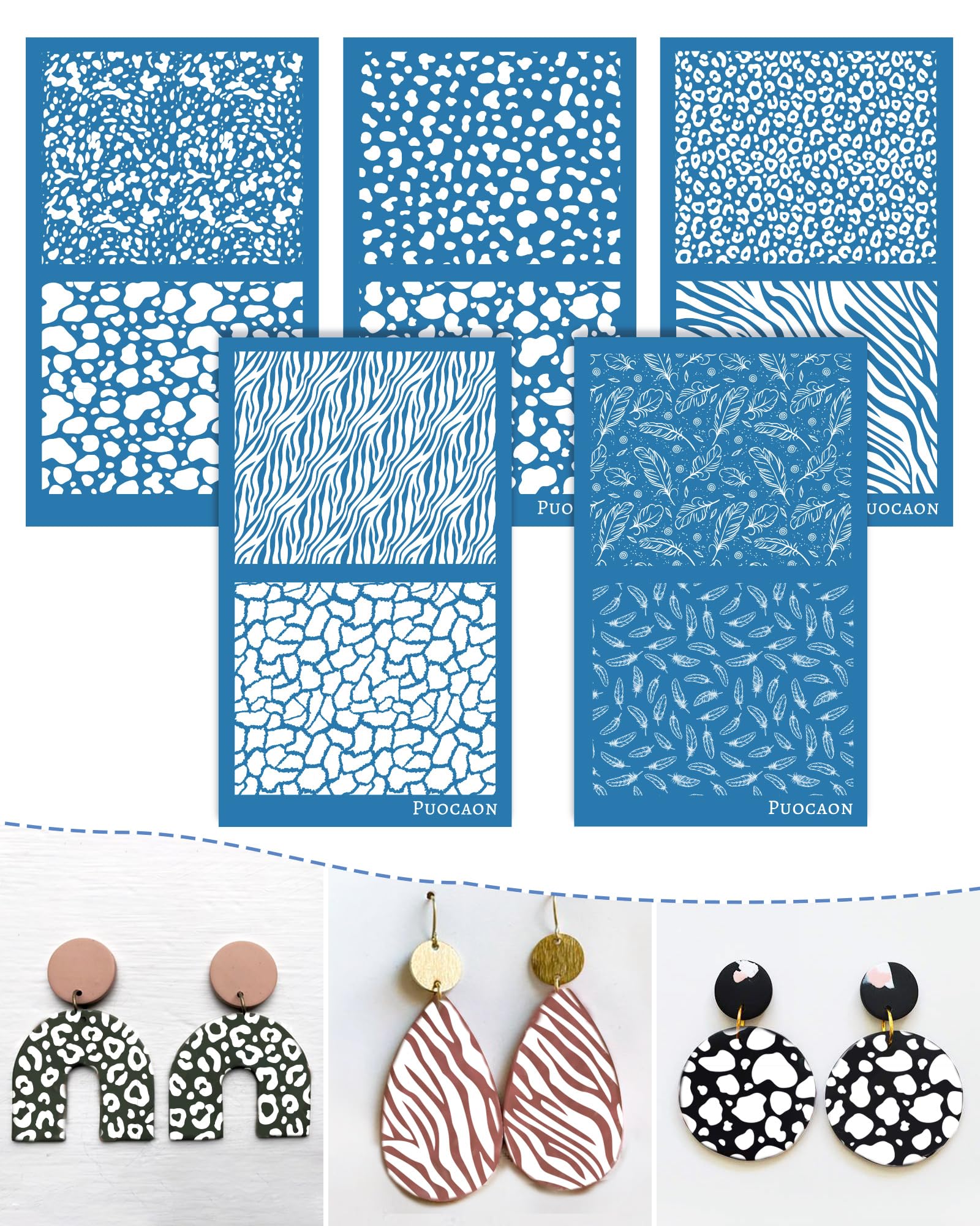 Puocaon Animal Print Silk Screen - 5 Pcs Dalmatians Cow Spot Stencils for Polyme