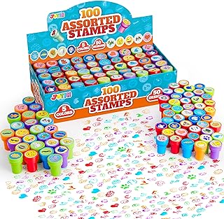 JOYIN 100PCS Assorted Stamps for Kids Self-Ink for Party Favor, Teacher Stamps, Kids Treasure Box, Prize for Classroom, Birthday School Stuffers (50 Designs, Dinosaur, Halloween Stampers)
