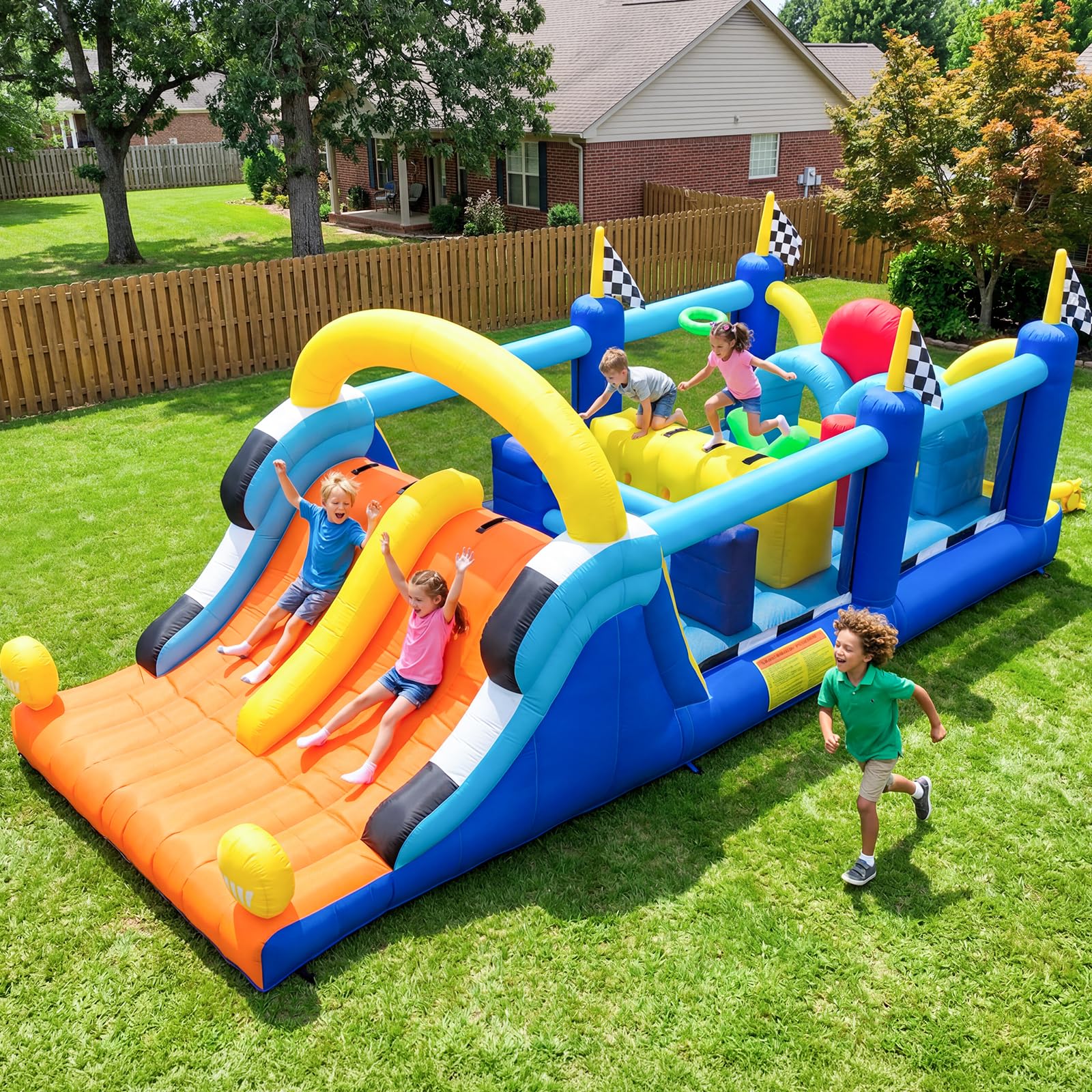 Hapfan Inflatable Bounce House Obstacle Course with Wide Slide,750W Blower | 19.