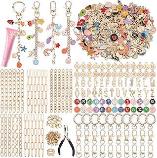 500Pcs Charms Lip Gloss Keychain Making Kit, DIY Craft Supplies with Charms, Key Chain Hooks, Jump Rings, Lobster Clasps, Chains &amp; Tools, Jewelry Making Kit for Custom Keychains, Valentines Gifts