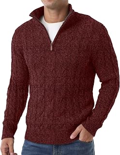 Askdeer Men's Quarter Zip Sweater Cable Knit Mock Neck Pullover Sweaters Classic Casual Polo Sweater