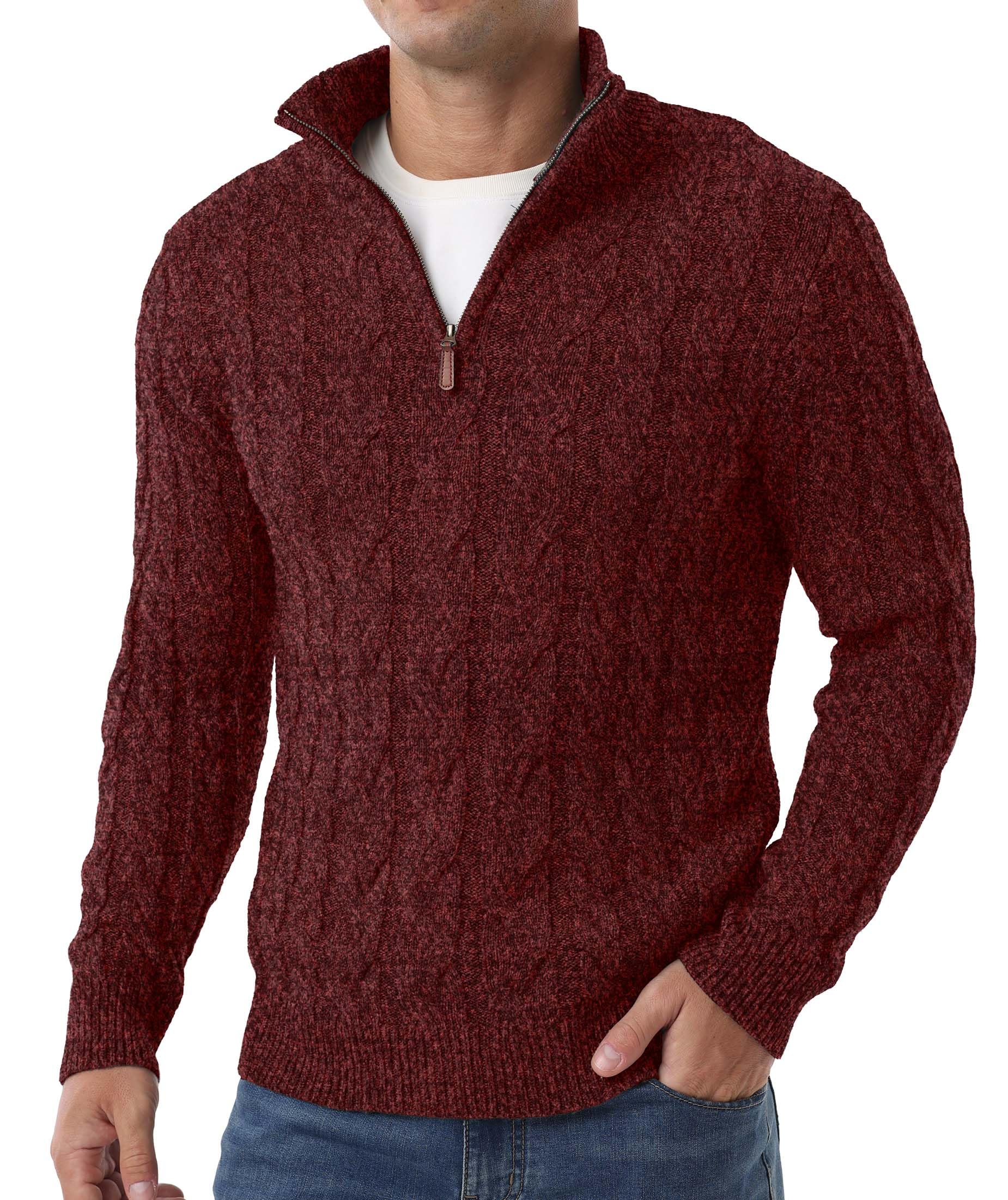 Askdeer Men's Quarter Zip Sweater Cable Knit Mock Neck Pullover Sweaters Classic