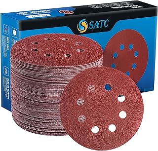 S SATC 72 PCS 5 Inch 8 Hole Hook and Loop Adhesive Sanding Discs Sandpaper for Random Orbital Sander 40 60 80 120 180 240 320 Grits