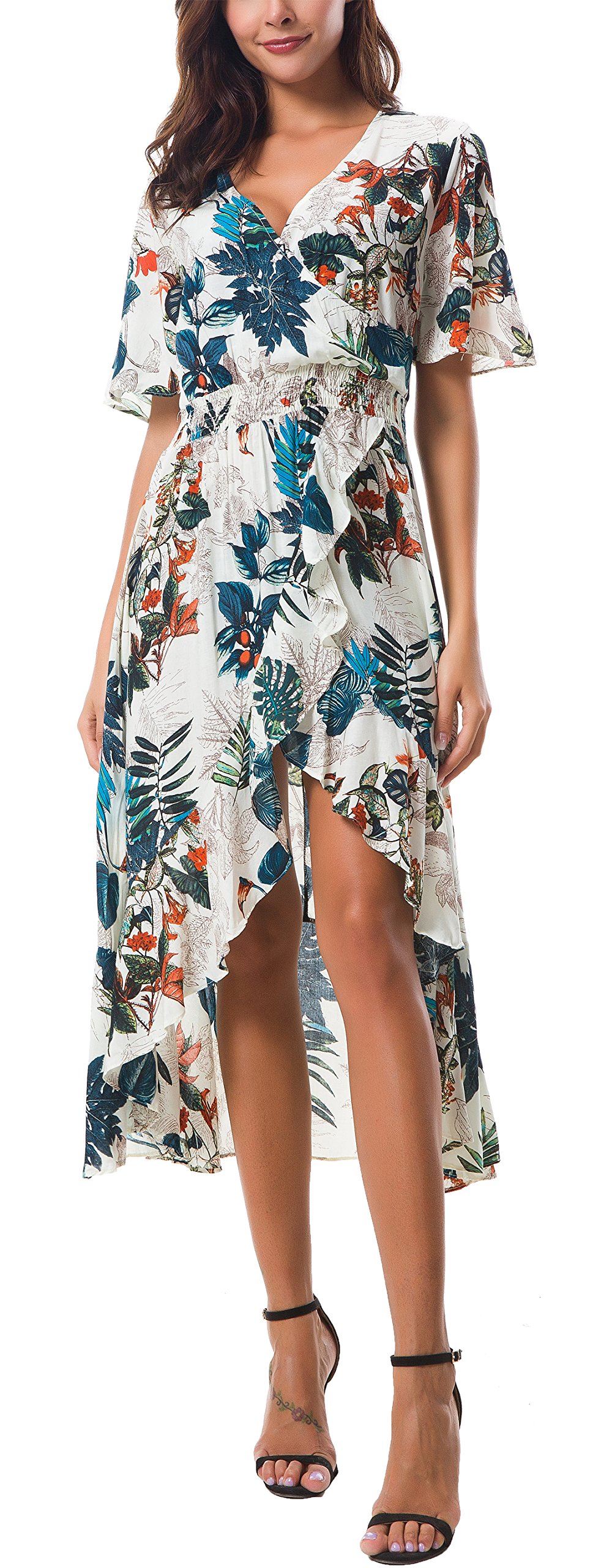 Kormei Women's Long Dress Summer Elegant Boho Maxi Dress Flowers Beach Dresses P
