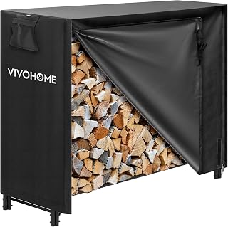 VIVOHOME 4 ft Heavy Duty Firewood Rack Outdoor with Cover, Black | Fire Wood Storage Rack, Log Holder and Cover Combo Set with Zipper