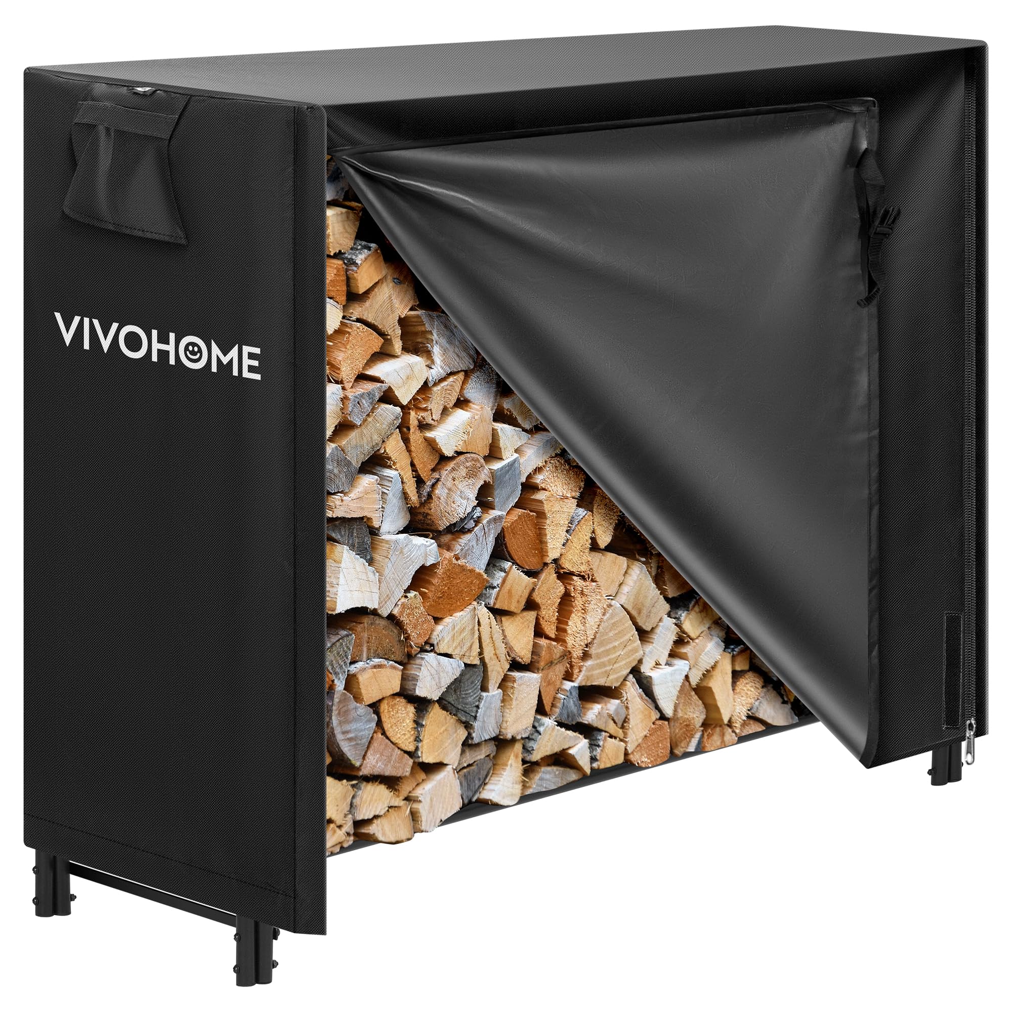 VIVOHOME 4 ft Heavy Duty Firewood Rack Outdoor with Cover, Black | Fire Wood Sto