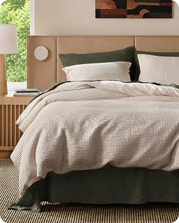 Bedsure PureWoven 3 Pieces 100% Cotton Waffle Duvet Cover Set, King, Linen | Waffle Weave Texture, Soft, Skin-Friendly, Breathable, All-Season, Machine Washable, Home Decor Gift, Good Housekeeping Seal