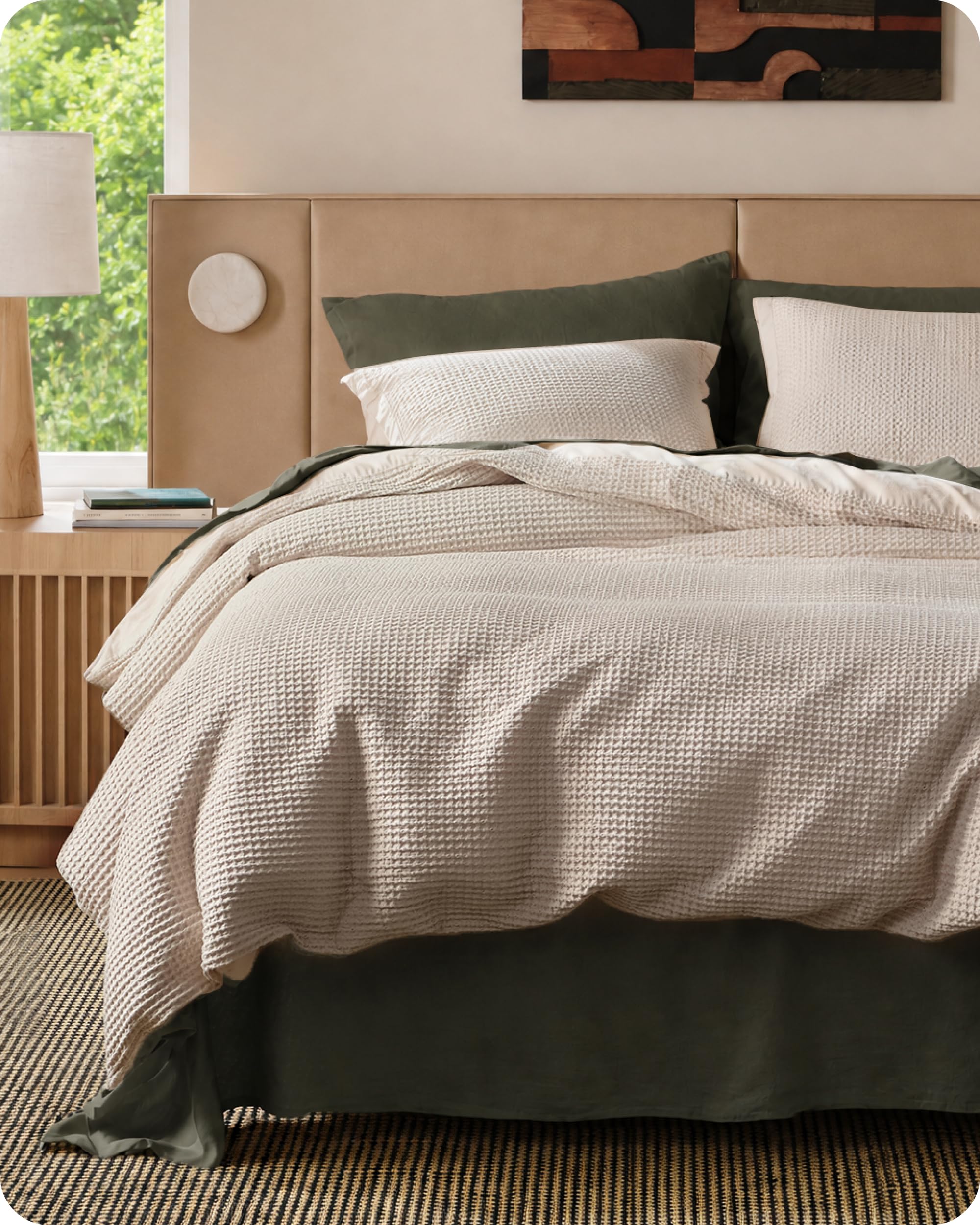 Bedsure PureWoven 3 Pieces 100% Cotton Waffle Duvet Cover Set, King, Linen | Waf