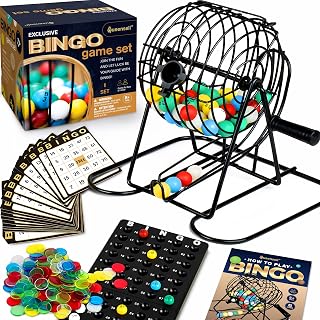 Queensell Bingo Game for Adults - Best Board Game With Metal Cage, Balls Set, and Cards - Family Game for Large Groups