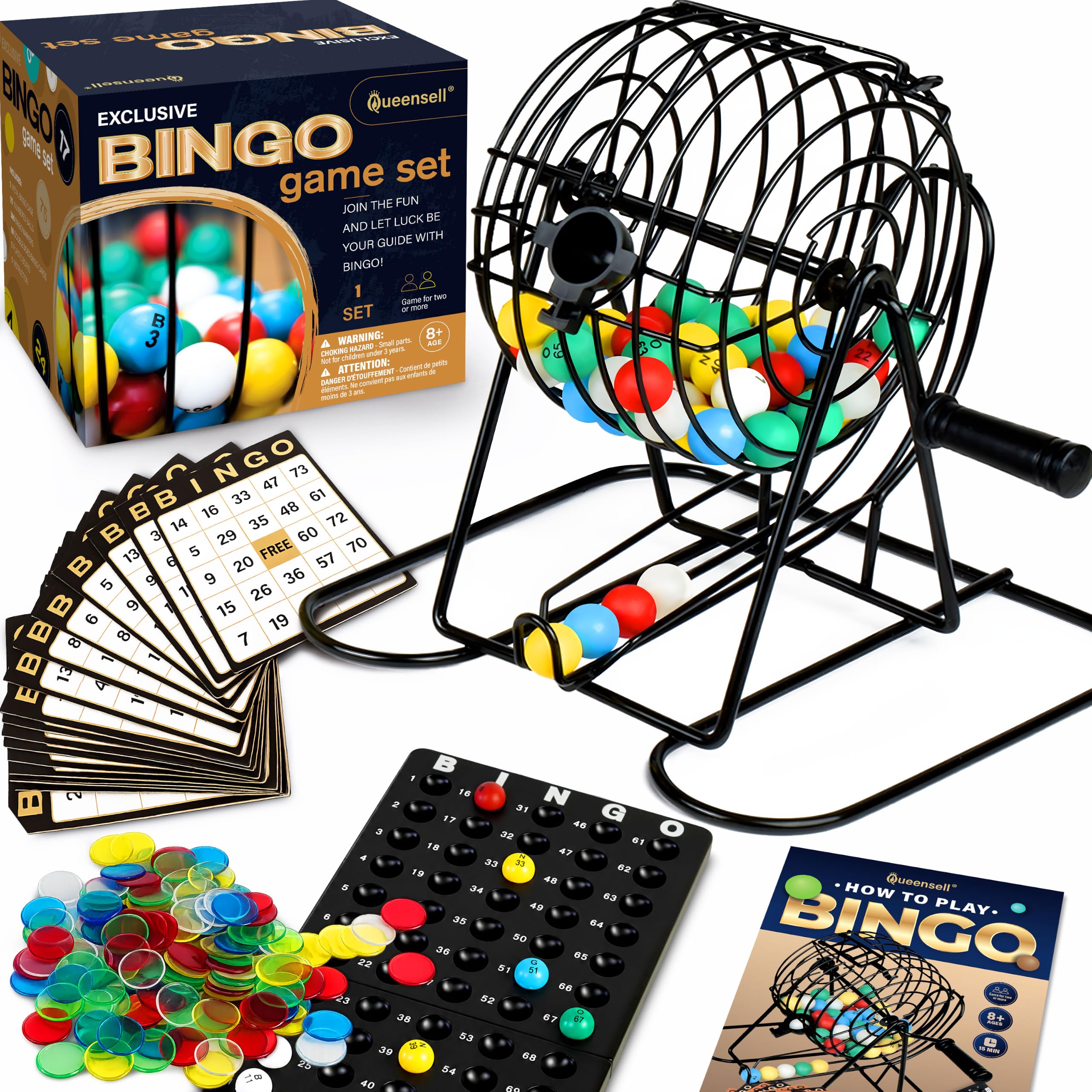Queensell Bingo Game for Adults - Best Board Game With Metal Cage, Balls Set, an