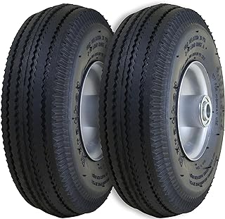Marathon 02310 Pneumatic Air Filled Hand Truck and All-Purpose Tires on Wheels-4.10/3.50-4 Inch, 2.25" Offset Hub, 5/8" Bearings Fits Various Types of Utility Equipment, 2 Pack