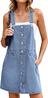 Glamaker Women's Denim Jumpsuit Dress Denim Dress Sleeveless 2025 Mini Dungarees Shorts Pullover Button Dress with Pocket