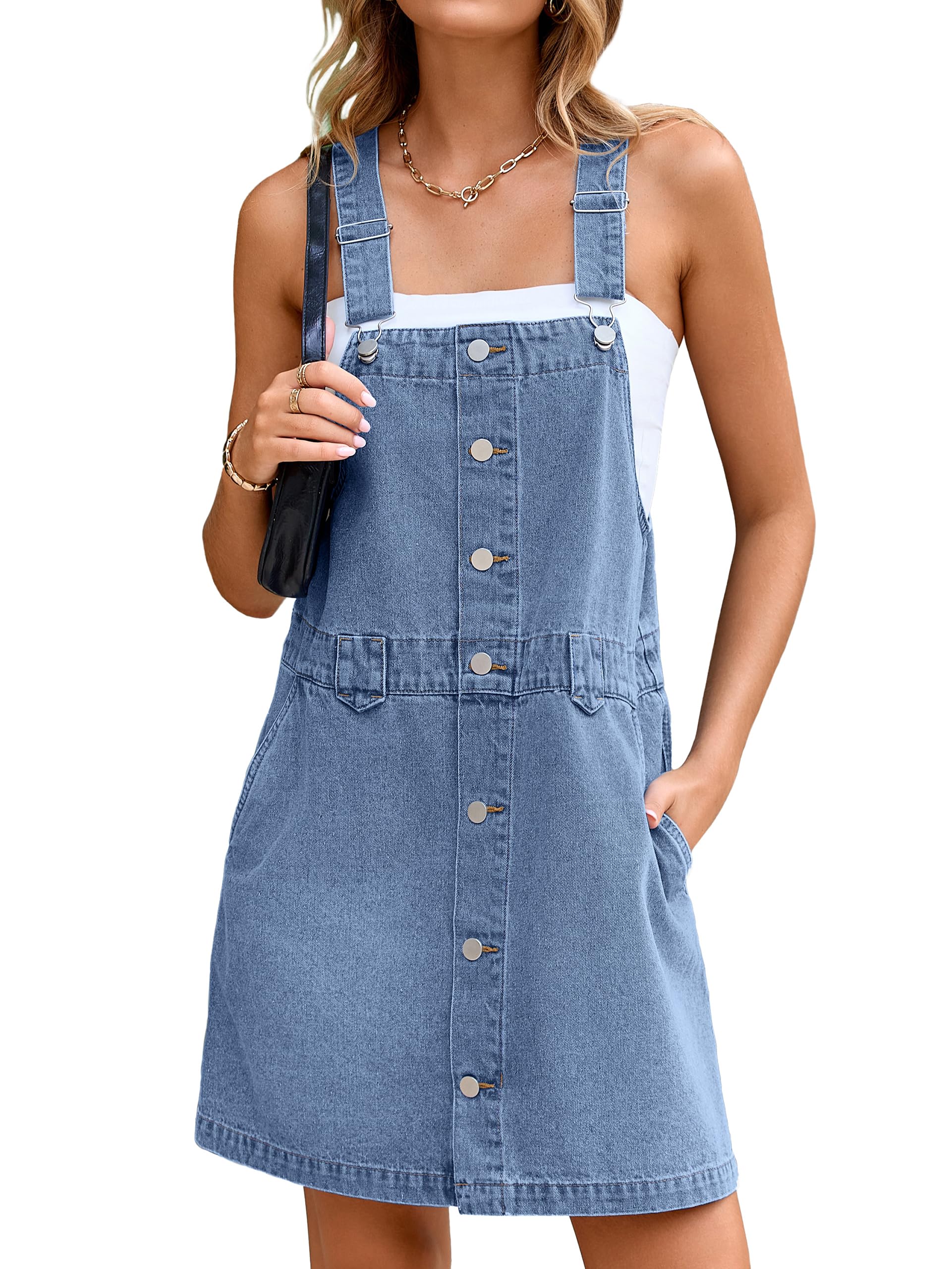 Glamaker Women's Denim Jumpsuit Dress Denim Dress Sleeveless 2025 Mini Dungarees