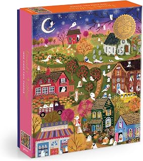 Galison - Spooky Village 1000 Piece Jigsaw Puzzle with Foil for Adults | Illustrated by Joy Laforme, Ghostly Village, Halloween, Challenging, Recycled Paper, No Dust, Finished Size 27" x 20"