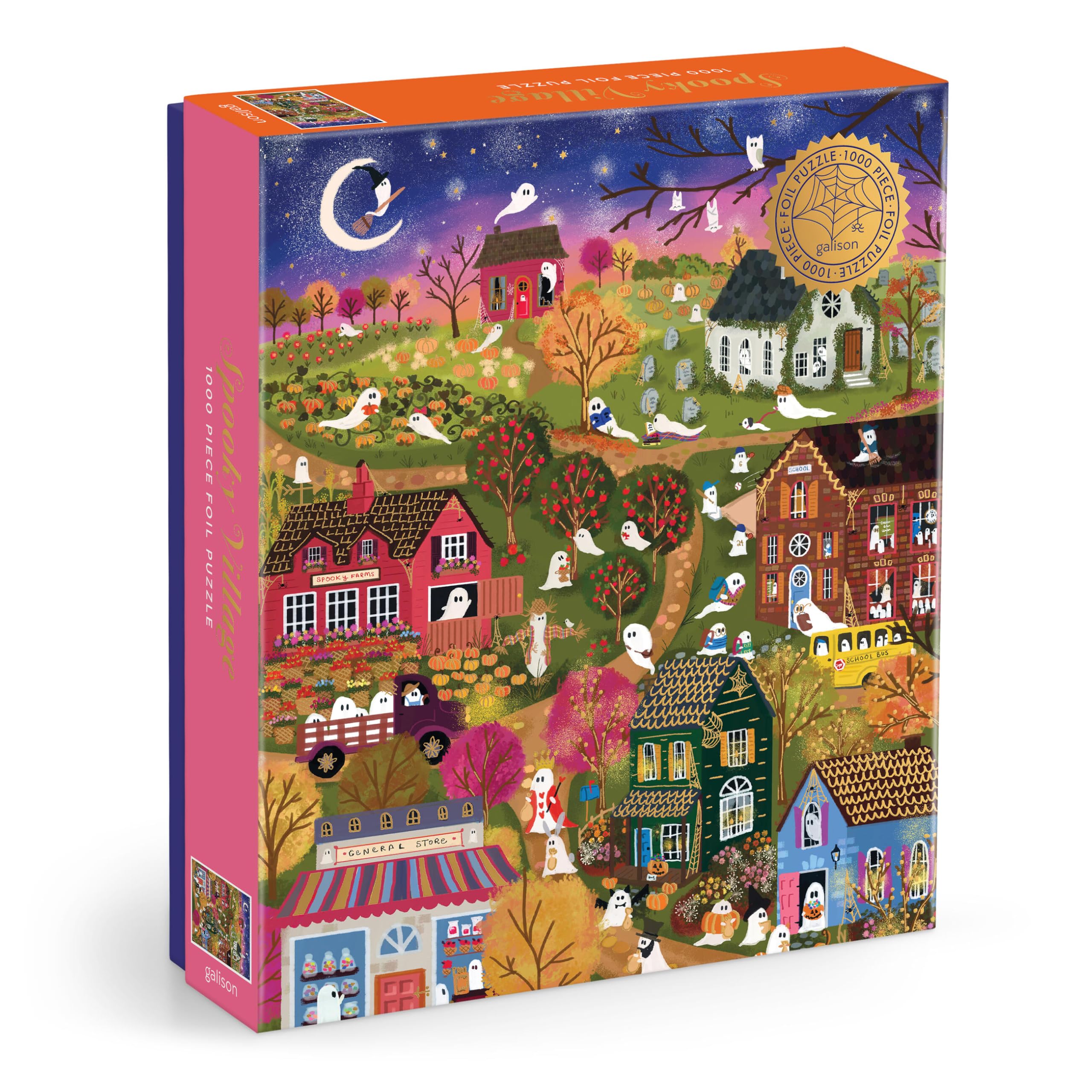 Galison - Spooky Village 1000 Piece Jigsaw Puzzle with Foil for Adults | Illustr