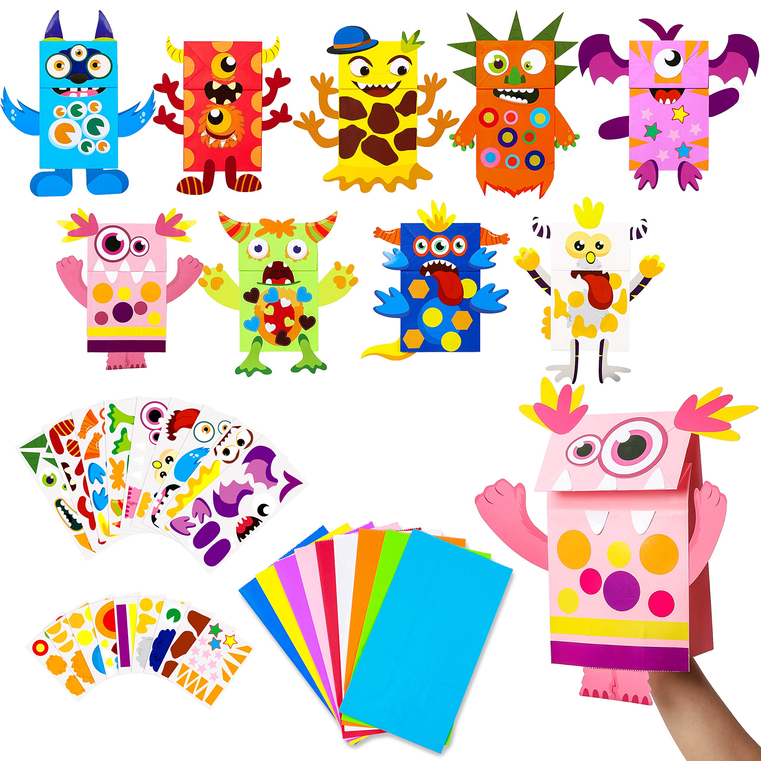 WATINC Hand Puppet Making Kit, Paper Sock Puppet Toys for Kids (Monsters) | 9 St