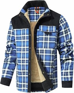 Men's Corduroy Plaid Sherpa Lined Flannel Shirt Jacket Fleece Coat