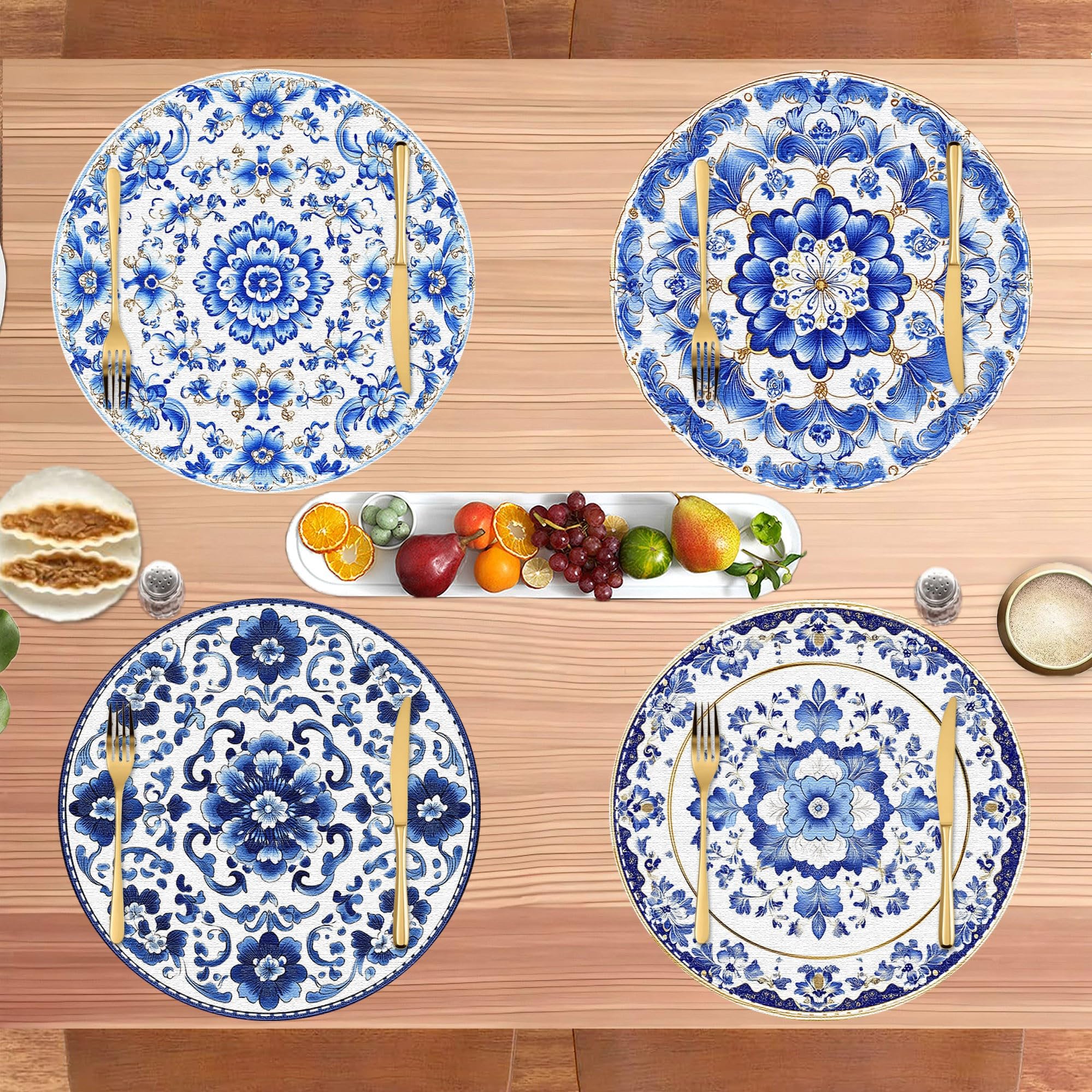 Woven Round Placemats Set of 4 - Washable Thick Linen Fabric Table Mats Color fo
