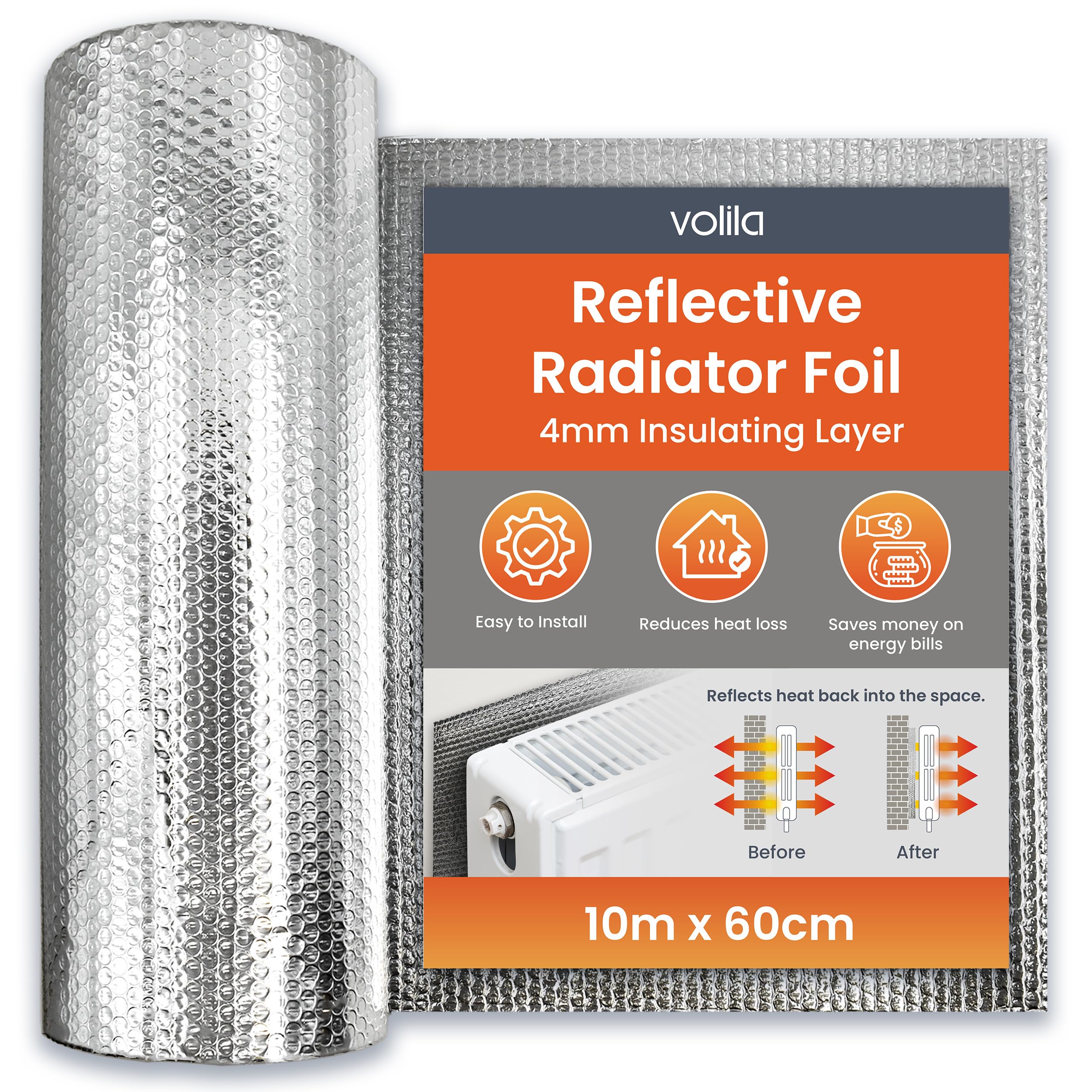 Radiator Foil Insulation Roll 10m x 60cm - 1 Pack Radiator Reflector Panels for 