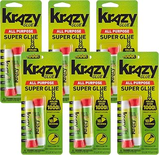 Krazy Glue All Purpose Instant Superglue, 2 g, (6 x 2 Packs) | Extra Strong Bond Adhesive, Wood, Rubber, Glass, Metal, Plastic & Ceramic, Clear, Fast-Drying, Household Repairs