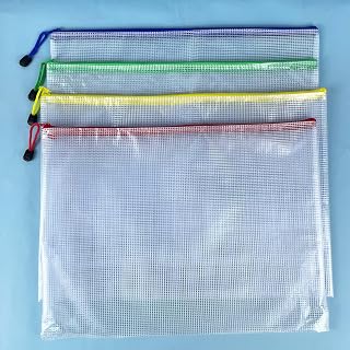 4 Pack A3 Zipper Mesh Bags Plastic Bags for Office School Travel Home Supplies