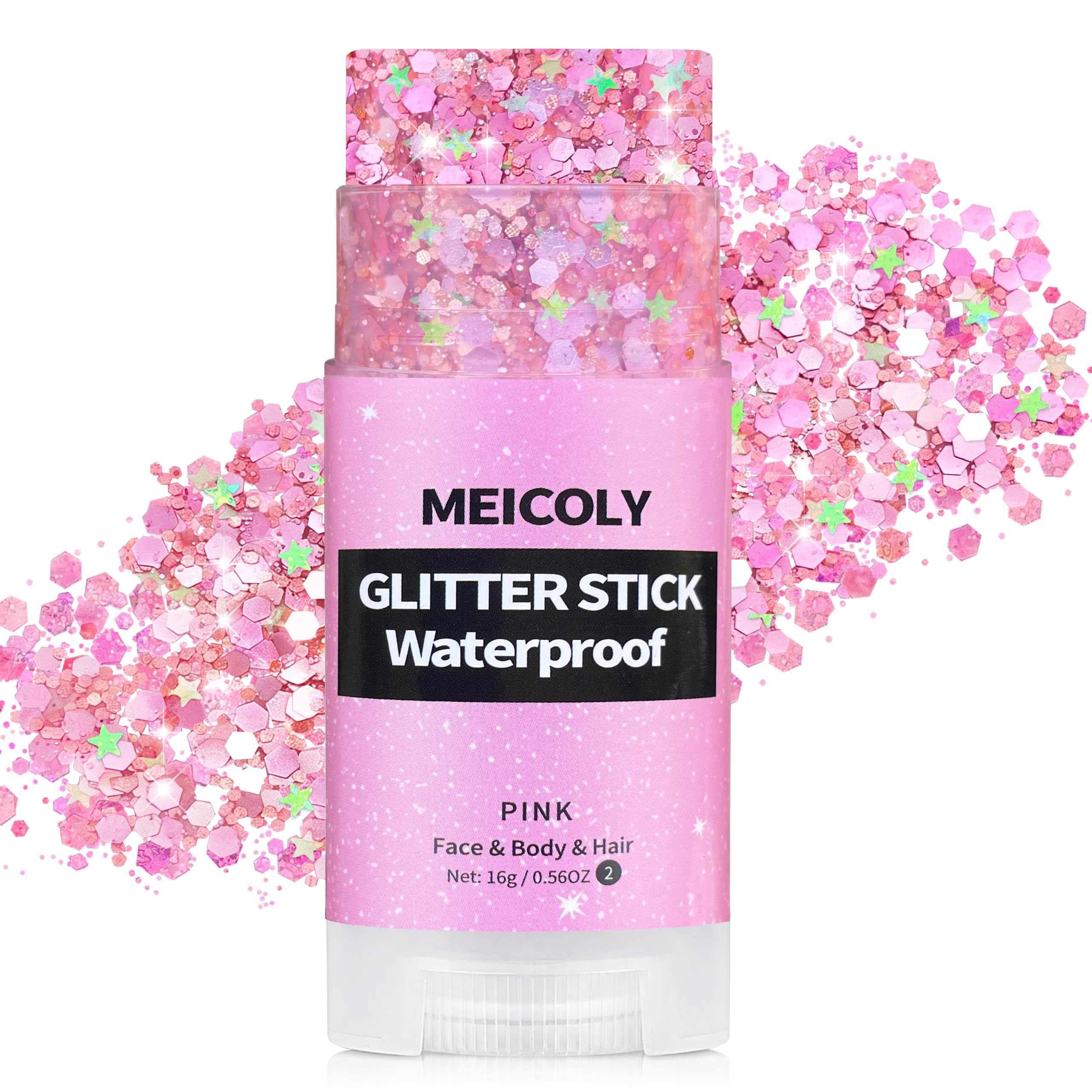 MEICOLY Pink Face Glitter Stick, Sparkly Hair Glitter Accessories for Spirit Wee