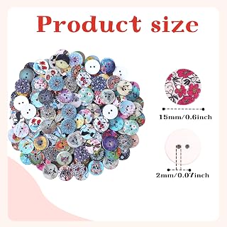 50 Pieces Wooden Buttons Painted Flower Shape Round 2 Holes Vintage Mixed Random Wooden Buttons for DIY Sewing Craft Decorative 15mm