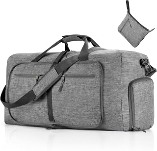 Vomgomfom 65L/85L/115L Foldable Travel Duffle Bag with Shoe Compartment | Tear-Resistant 600D Polyester, Only 1.06 lb, Folds Into Compact Pouch, 5 Zip Pockets, Trolley Sleeve, Gym & Weekend Ready