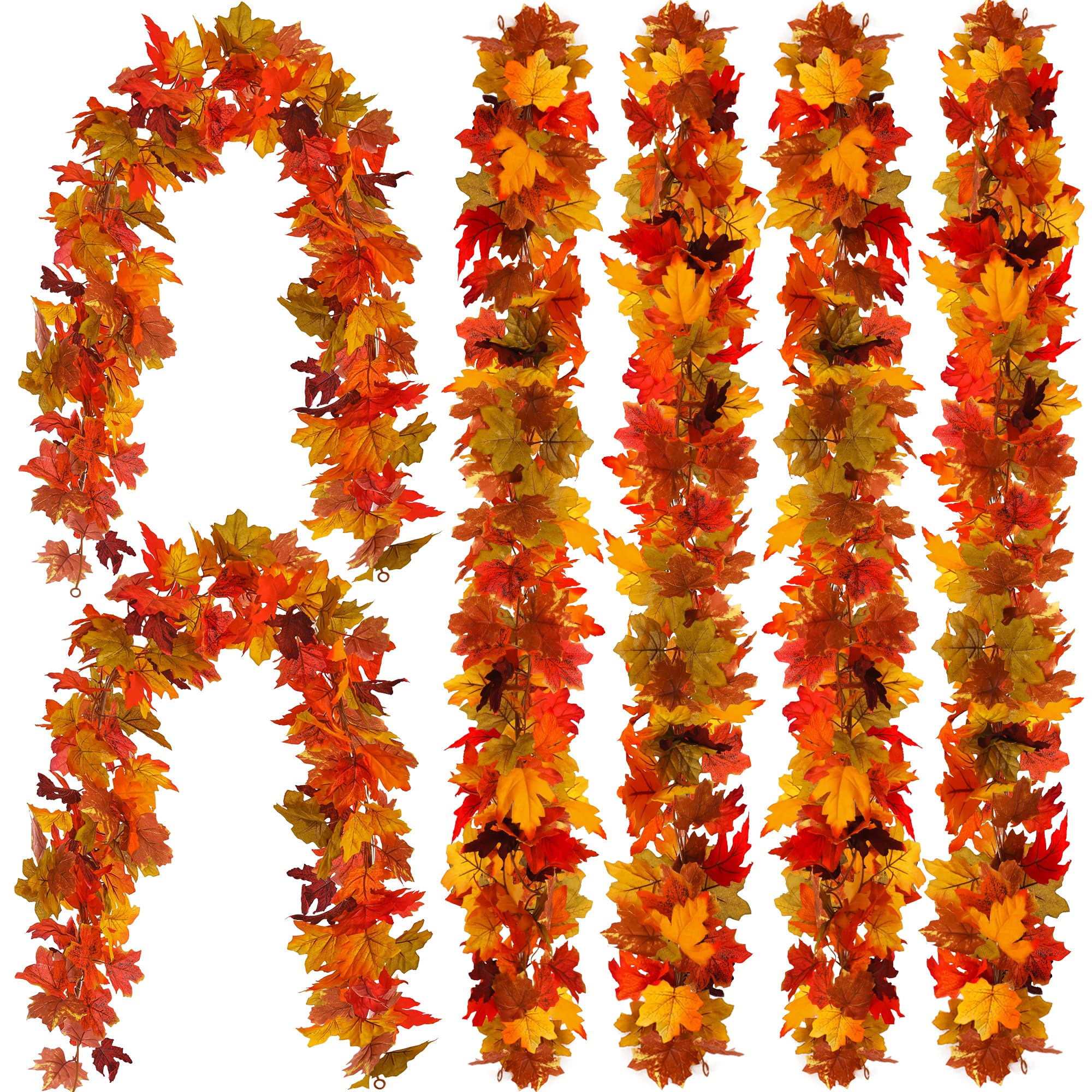 6PCS Fall Maple Leaves Garland, Party Joy 5.6Ft Artificial Maple Leaf Autumn Gar