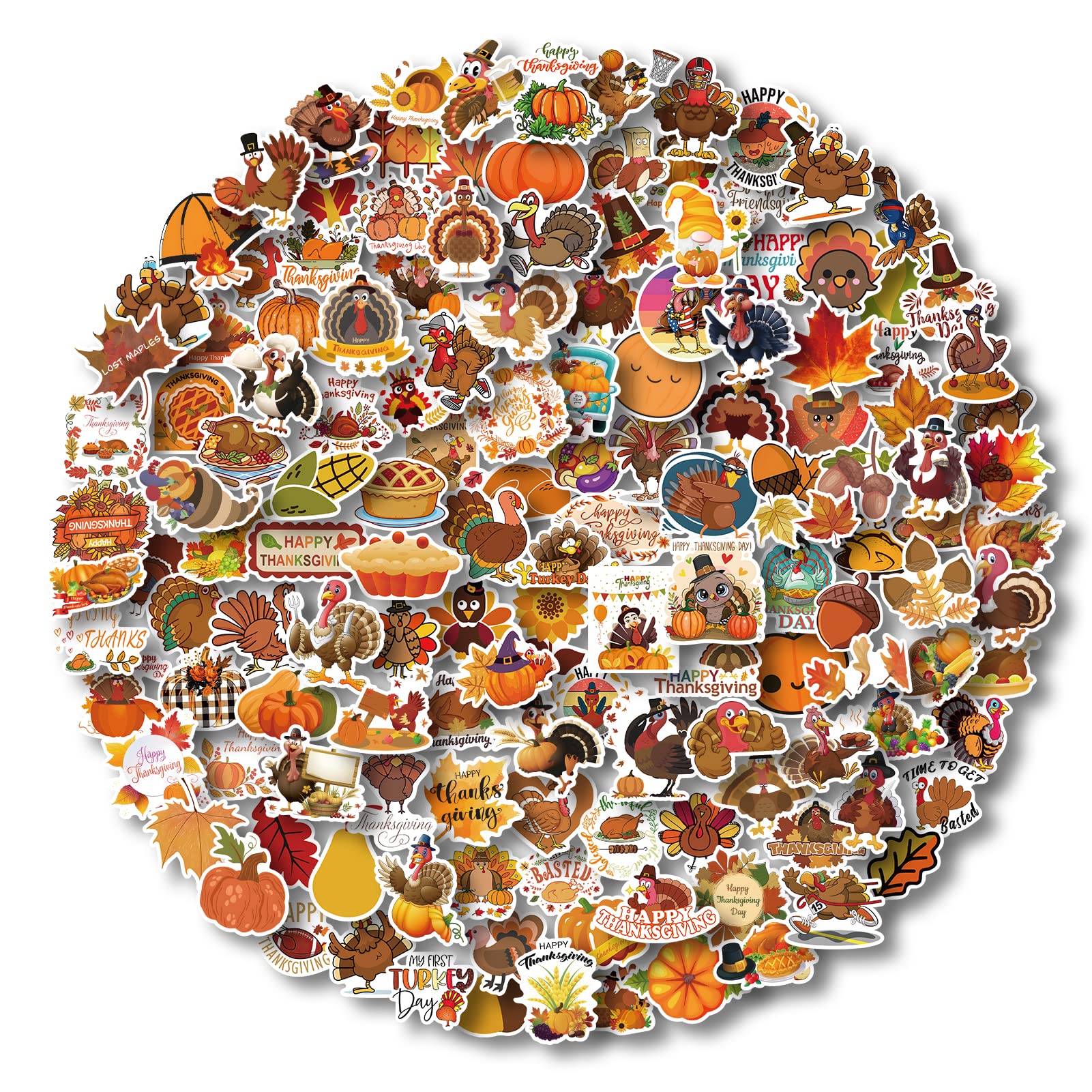 AOWDIAO Thanksgiving Stickers 200 Pcs Cute Thanksgiving Vinyl Stickers for Water