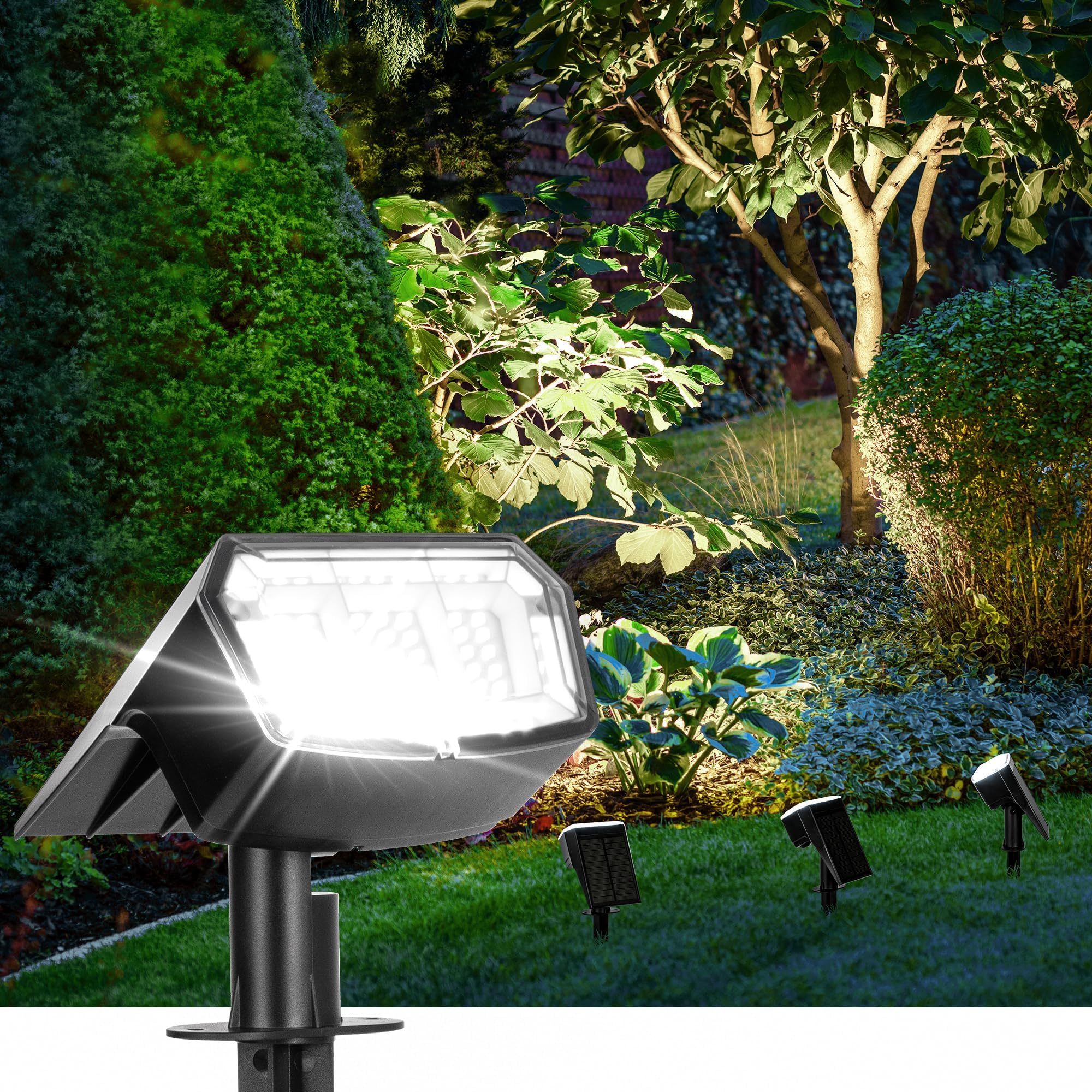 AUDERWIN Solar Spot Lights Outdoor Waterproof, 4 Packs, Cool White | 63 LED, 3 L