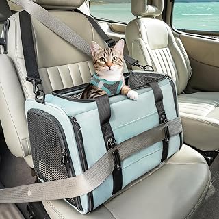 PETSFIT Cat Carrier Soft with Patented Safety Buckles, Safe for Car Travel | Lockable Zippers, Safety Tether, Escape-Resistant Pet Carrier for Vet Visits, Airline Approved Under-Seat, Up to 12 lbs