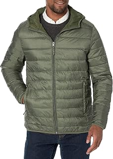 Amazon Essentials Men's Lightweight Water-Resistant Packable Hooded Puffer Jacket
