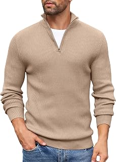 COOFANDY Sweater Men Winter Sweater Turtleneck Regular Fit Ribbed Pullover Quarter Zip Knitted Sweaters
