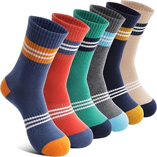 Welwoos Children's Boys' Sports Socks Breathable Running Socks Compression Cotton Children's Socks 6 Pairs
