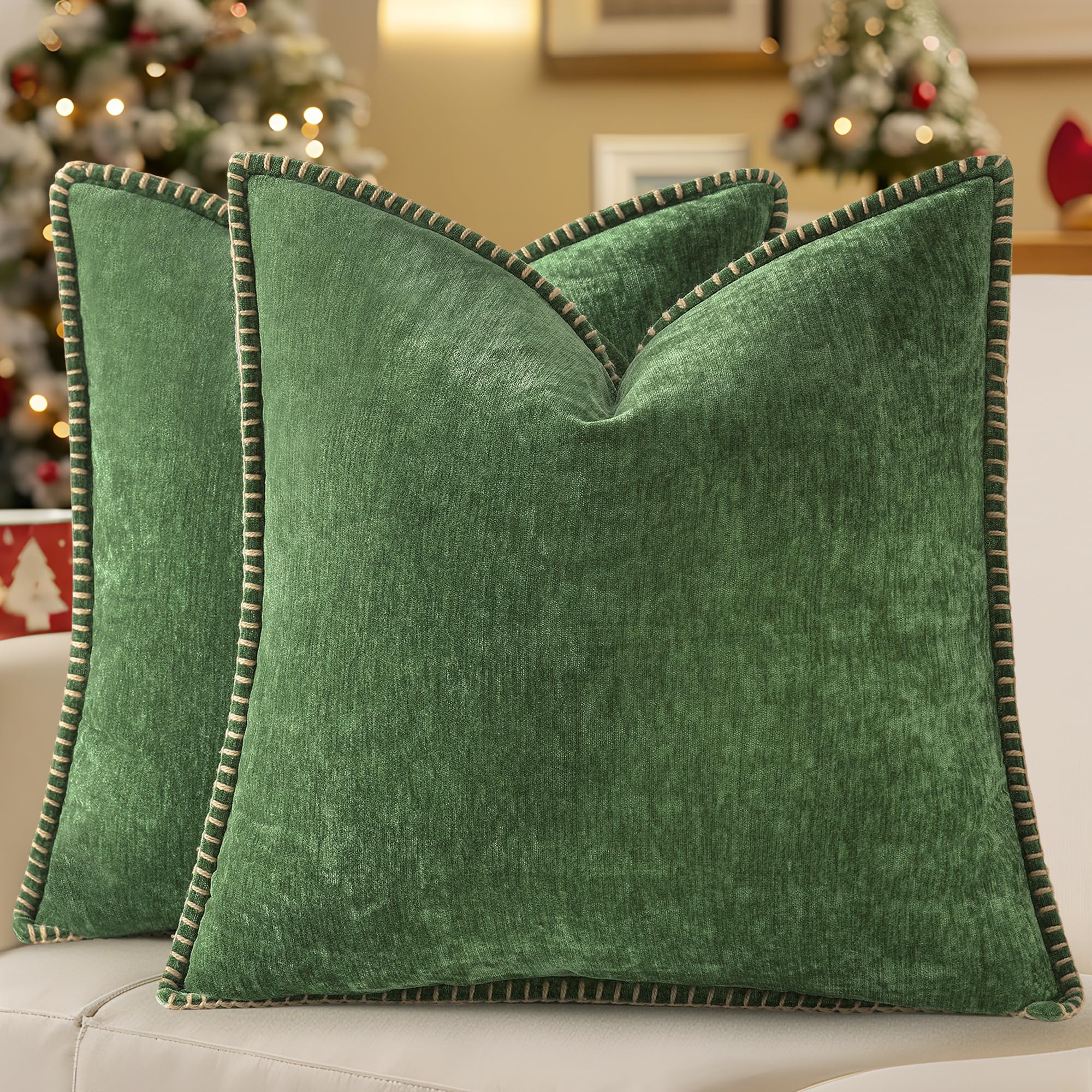 decorUhome Soft Chenille Throw Pillow Covers 18x18 Set of 2 Forest Green | Chris